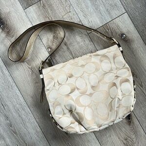 Coach Cream Tan Crossbody Logo Purse Bag Gold Leather Strap